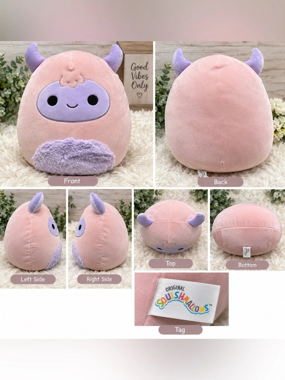 Squishmallows Mont Pink Monster Plush Purple Horns Fuzzy Belly 12”